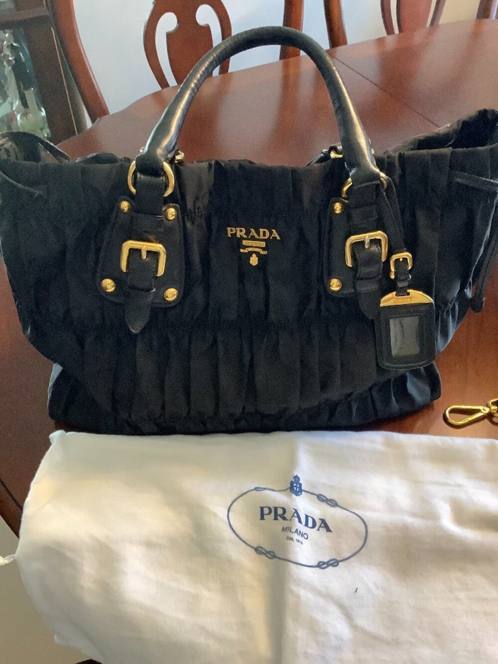 Prada Nappa Gaufre RucheaLeather  Black